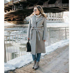 Uniqlo Wool Blend Long One Button Wrap Blazer Coat Gray-S